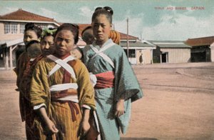 女孩和婴儿，日本（照片） 作者 摄影师 日本人