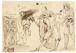 艺术家的讽刺画，向收藏家Panesio和另一位观众展示了自己和Simonelli的照片 作者 码头弗朗切斯科莫拉