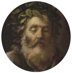 诗人荷马帕莫拉的肖像，皮尔弗朗切斯科（1612-1666 年）。 木头油彩，尺寸：D 38,7，，私人收藏 作者 码头弗朗切斯科莫拉