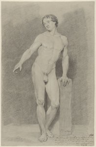 男性裸体站立，手臂向左伸展