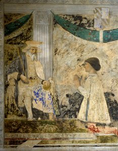 西吉斯蒙多（Sigismondo）的肖像 潘多福-马拉特斯塔（1417-1468）在圣西吉斯蒙多（Sigismondo）前祈祷。Pietro di Benedetto dei Franceschi dit Piero della Francesca（1422-1492）的壁画。 作者 皮耶罗·德拉·弗朗西斯卡