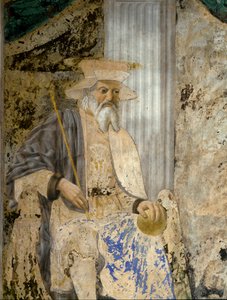 Sigismondo Pandolfo Malatesta（1417-1468）在San Sigismondo（西吉斯蒙德）面前祈祷的肖像。圣人的细节。Pietro di Benedetto dei Franceschi的壁画，被称为Piero della Francesca（1422-1492）。 作者 皮耶罗·德拉·弗朗西斯卡