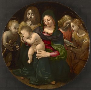 圣母子与年轻的施洗者圣约翰，塞西莉亚和天使，c.1505 作者 皮耶罗迪科西莫