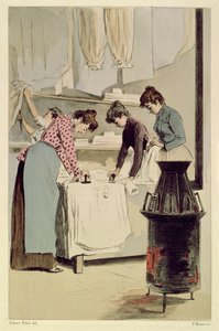 洗衣女工，选自奥克塔夫-乌赞的《巴黎的女人》，由 F. Masse 雕刻 作者 皮埃尔（后）比达尔