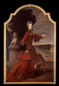 勃艮第公爵夫人玛丽·阿德莱德·德·萨瓦 (Marie Adelaide de Savoie) 在枫丹白露城堡 (1685-1712) 法国太子妃的全长肖像。 皮埃尔·戈贝尔 (1662-1744) 工作室的绘画 作者 皮埃尔（哥伯特工作室）