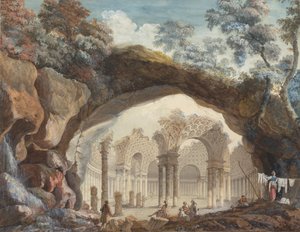 建筑幻想：通过天然拱门看到的圆形寺庙遗址 作者 皮埃尔·阿德里安·巴黎