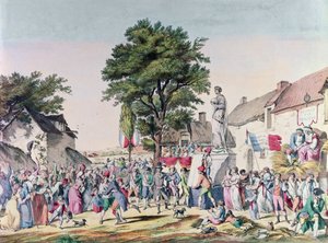 1795年法国大革命时期的老年村庄节（彩色雕刻）