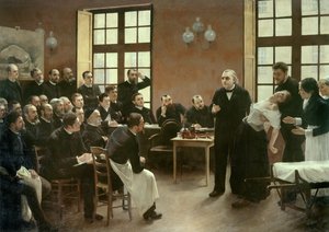 Charcot 博士于 1887 年在 Salpetriere 进行的临床讲座。 Jean Martin Charcot 教授 (1825-1893) 系的学生解释了布兰奇威特曼的案例，他的病人和豚鼠因为她对癔症的研究而偏爱她。 他是个帮手