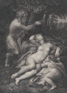 一个萨提尔发现了沉睡的维纳斯，丘比特躺在她身边，1801年。 作者 皮埃尔·奥杜安