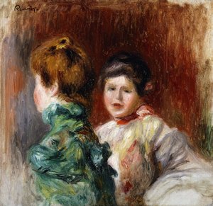 两个女人的头像素描；素描，两位女负责人，1895年 作者 Pierre Auguste Renoir