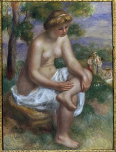 沐浴者坐在名为 Eurydice 的风景中（布面油画 作者 皮埃尔·奥古斯特·雷诺阿