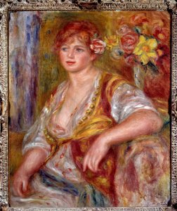 Blonde has the rose. Portrait of Andree Madeleine Heuschling (1900-1979) nicknamed “Dedee”, a comedian known as Catherine Hessling (she married Jean Renoir in 1920). Painting by Pierre Auguste Renoir (1841-1919), circa 1915. Oil on canvas. French Impressio 作者 皮埃尔·奥古斯特·雷诺阿