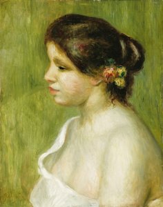 1898年，一个用鲜花装饰她的耳朵的年轻女孩的胸围 作者 皮埃尔·奥古斯特·雷诺阿