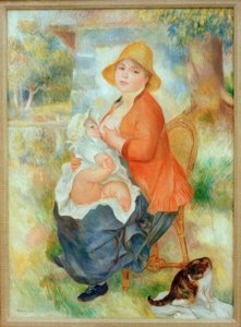 孕妇。女人母乳喂养她的孩子 作者 皮埃尔·奥古斯特·雷诺阿