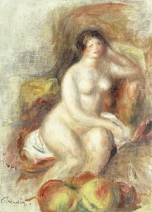 裸体女人坐在一起的苹果；裸女坐像和苹果，摄于1908年