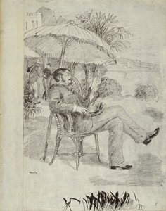 在博尔迪盖拉一家酒店的露台上：画家让·马丁（Jean Martin）评论他的条例草案，1881年 作者 皮埃尔·奥古斯特·雷诺阿