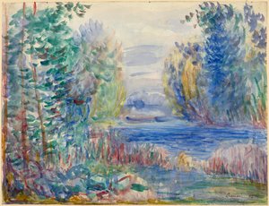 ""Paysage de riviere ""（河流风景）水彩画，皮埃尔·奥古斯特·雷诺阿（1841-1919）1890 年尺寸 25.4x33.8 厘米阿尔贝蒂娜，维也纳 作者 皮埃尔·奥古斯特·雷诺阿