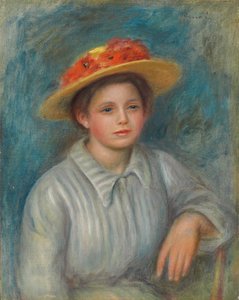 有花的帽子的女人的画像; 1890年，戴着花帽的女人的画像 作者 皮埃尔·奥古斯特·雷诺阿