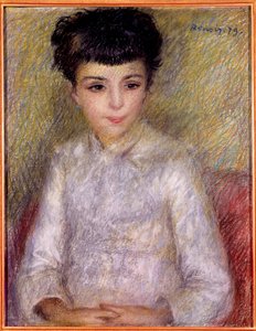 一个年轻女孩的画像。 皮埃尔·奥古斯特·雷诺阿 (1841-1919) 的绘画 作者 皮埃尔·奥古斯特·雷诺阿