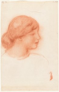 一位年轻女性的侧影，约 1910 年（红色粉笔画） 作者 皮埃尔·奥古斯特·雷诺阿