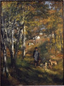 画家 Jules Le Coeur 和他的狗在枫丹白露的森林里 Pierre-Auguste Renoir (1841-1919) 的绘画 1866 暗淡 105x79 cm 圣保罗，艺术博物馆，巴西 作者 皮埃尔·奥古斯特·雷诺阿