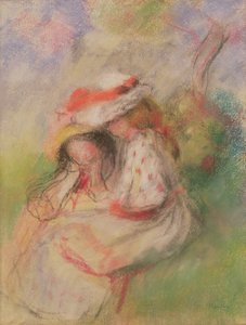两个年轻女孩在花园里，c.1885（粉彩）