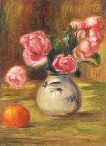 花瓶玫瑰和橙子，1910年 作者 皮埃尔·奥古斯特·雷诺阿
