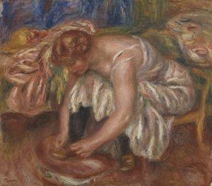 女人绑她的鞋子，约1918年 作者 皮埃尔·奥古斯特·雷诺阿