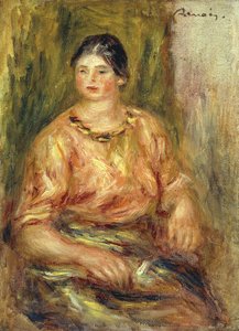 玫瑰胸花的女人； Femme au Corsage Rose 作者 皮埃尔·奥古斯特·雷诺阿