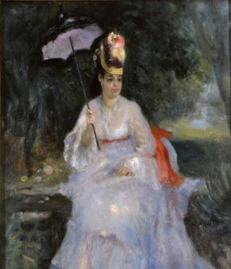 坐在花园里的阳伞的女人，1872年 作者 皮埃尔·奥古斯特·雷诺阿
