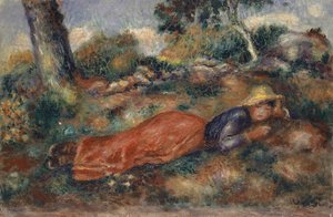 年轻女子躺在草地上，1890年至1995年 作者 皮埃尔·奥古斯特·雷诺阿