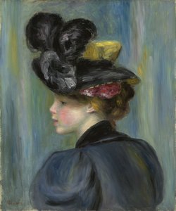 戴着黑帽子的年轻女子；戴黑帽子的年轻女子，1895年 作者 皮埃尔·奥古斯特·雷诺阿