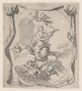 圣塞西莉亚在由天使支撑的云层上，1696年，1696年。 作者 皮埃尔·贝切特