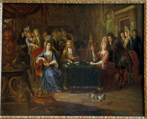 贵族牌手在客厅玩牌。皮埃尔-贝尔加涅（1652-1708 年）的画作，1699 年 阿拉斯，美术博物馆 作者 皮埃尔·贝尔盖涅