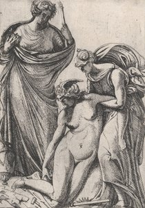 研究支持晕倒的雕塑化身，站在他们旁边，弗兰...，1607-61。 作者 皮埃尔·比亚德