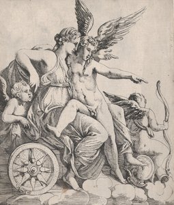 维纳斯和战车上的丘比特，1607-61。 作者 皮埃尔·比亚德