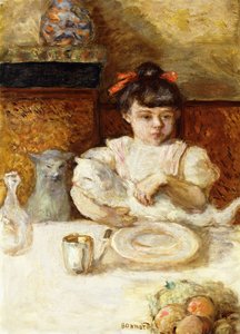 儿童和猫； Enfant et Chats，约1906年（布面油画） 作者 皮埃尔·邦纳德