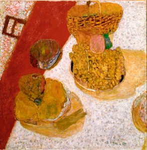 桌角的水果静物。皮埃尔-博纳尔(1867-1947)的画作，1935年，尺寸。67x63.5厘米 巴黎，国家现代艺术博物馆 作者 皮埃尔·邦纳德