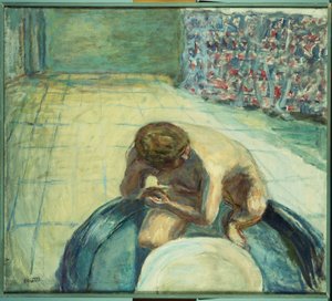 《沐浴中的女人》，约1917年（布面油画） 作者 皮埃尔·邦纳德