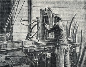 象牙工匠切割象牙 皮埃尔-卡尔梅特 "Excursion a travers les metiers "作品中的雕刻 私人收藏 作者 皮埃尔·卡尔梅特