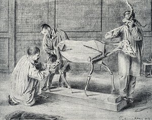 标本剥制：标本剥制师在车间里准备人造骨架 刻自皮埃尔-卡尔梅特的《游历各处博物馆》 珍贵藏品 作者 皮埃尔·卡尔梅特