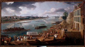 巴黎的景色，取自 1716 年的 Quai de la Rapee 画作 Pierre Denis Martin (1663-1742) 1716 年 1,7x3,15 m 巴黎，Musee Carnavalet