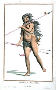 皮克特女人，来自 "Receuil des Estampes, Representant les Rangs et les Dignites, suivant le Costume de toutes les Nations existantes"，1780年出版（手绘版画）。 作者 皮埃尔·杜弗洛斯