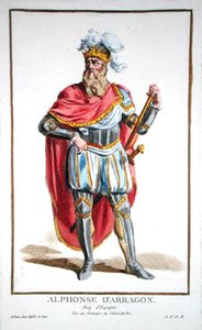 阿方索五世（1396-1458）阿拉贡和西西里的国王，摘自 "Recueil des Estampes, representant les Rangs et les Dignites, suivant le Costume de toutes les Nations existantes"，1780年出版（手绘版画）。