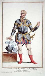 费尔南多-阿尔瓦雷斯先生（1507-82），摘自 "Receuil des Estampes, Representant les Rangs et les Dignites, suivant le Costume de toutes les Nations existantes"，1780年出版（手绘版画）。 作者 皮埃尔·杜弗洛斯