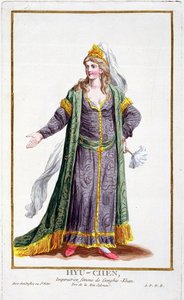 成吉思汗的妻子Hyu-Chen，来自&39;Receuil des Estampes，代表Ranges and Dignites，遵循所有现有国家的服装&39;，1780年出版（手工彩色雕刻）