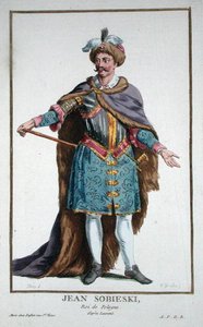 约翰三世-索别夫斯基（1629-96）波兰国王，摘自 "Receuil des Estampes, representant les Rangs et les Dignites, suivant le Costume de toutes les Nations existantes"，1780年出版（手绘版画）。 作者 皮埃尔·杜弗洛斯