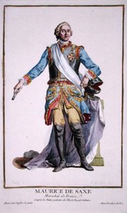 萨克森的莫里斯(1696-1750)，摘自 "Receuil des Estampes, Representant les Rangs et les Dignites, suivant le Costume de toutes les Nations existantes"，1780年出版（手绘版画）。 作者 皮埃尔·杜弗洛斯