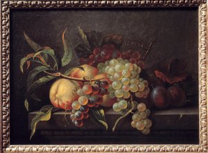 桌上的水果。 Pierre Dupuis (1610-1682) 的绘画