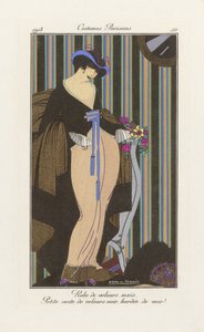 天鹅绒连衣裙的设计，来自 Costumes Parisien，pub.1913（pochoir Print）